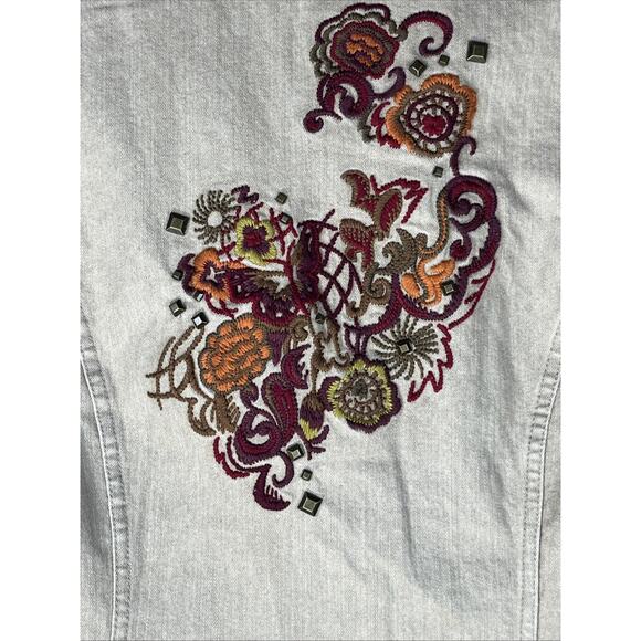 Christopher & Banks Embroidered Vest Beige Denim Studded Fall Floral Button L - Picture 6 of 11